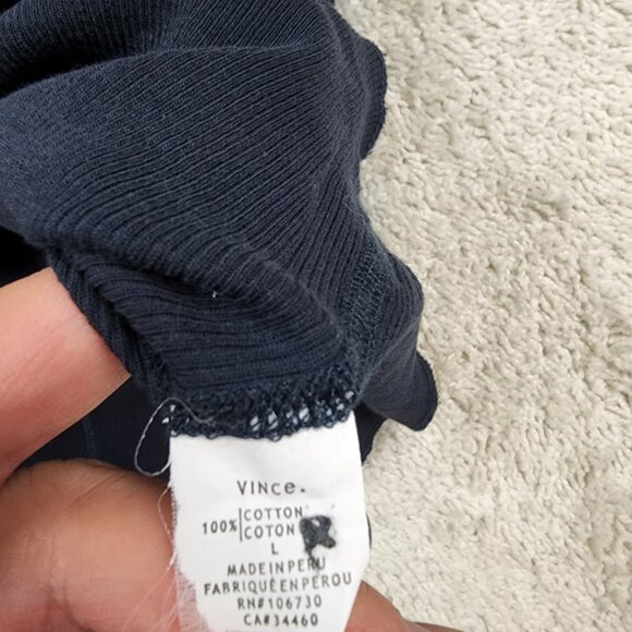 Vince Long Sleeve Henley Tee Dark Navy Size Large L Soft Cotton Casual Classic - Picture 8 of 8